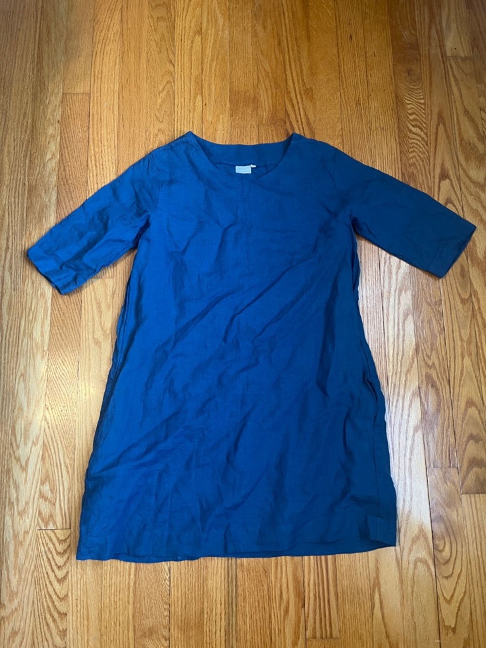 Len Ok Linen Blue Shift Dress - Women's Casual XS